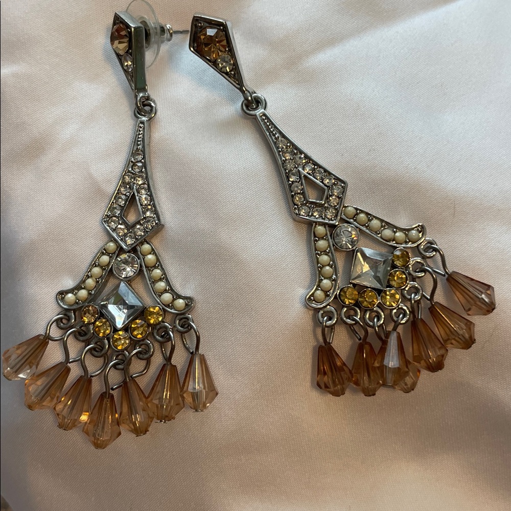 Vintage Elegant Silver Dangle Earrings with colored stones